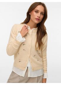 V&eacute;ro Moda Strickjacke VERO MODA "VMFIORELLA EMB LS O-NECK SHORT CARD BOO", Herren, Gr. M, birch detail:solid with embro as sample, Strick, Obermaterial: 79% Polyester, 13% Polyacryl, 5% Wolle, 3% Elasthan, bestickt, unifarben, regular fit normal, Rundhals, Strickjacken Strickjacke, mit Blumenstickerei