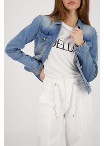 Jeansjacke monari "Jacke Jeans", Damen, Gr. 44, jeans, Denim/Jeans, Obermaterial: 80% Baumwolle, 17% Polyester, 3% Elasthan, unifarben, regular fit taillenbedeckt, Rundhals, eingesetzt Manschette, Jacken Jeansjacke, Regular fit mit Schmuckkn&ouml;pfen