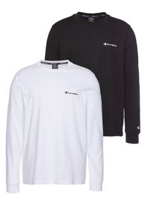 Langarmshirt Champion, Herren, Gr. XS (44), schwarz-wei&szlig; (wei&szlig;, schwarz), Obermaterial: 100% Baumwolle, Basic schmal h&uuml;ftlang, Rundhals, Shirts Langarmshirt, Langarm, Basic schmale Passform, mit Logodruck und Logoschriftzug
