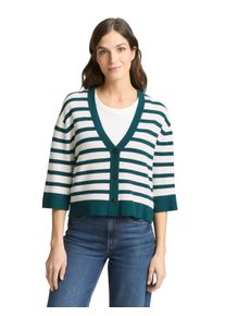 Cardigan Tom Tailor, Damen, Gr. XS, wei&szlig; gr&uuml;n knit stripe, Strick, Obermaterial: 85% Viskose, 15% sonstige Fasern, gestreift, loose fit normal, V-Ausschnitt, Strickjacken Cardigan, mit Streifen Muster
