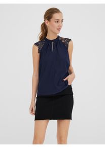 V&eacute;ro Moda Spitzentop VERO MODA "VMMILLA SL LACE TEE", Damen, Gr. S, navy blazer, Jersey, Obermaterial: 95% Polyester, 5% Elasthan, unifarben, normal, Rundhals, Tops Spitzentop, Materialmix, regular fit, Topseller