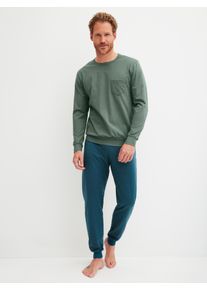 Schlafanzug Calida "Relax Imprint 1", Damen, Gr. L (52/54), laurel gr&uuml;n, Single Jersey, Obermaterial: 100% Baumwolle, bequem lang, Rundhals, angesetztes B&uuml;ndchen, Homewear-Sets Schlafanzug, aus weicher Single-Jersey-Qualit&auml;t, mit langem Arm, Rundhalsausschnitt