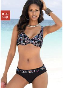 B&uuml;gel-Bikini Petite Fleur, Damen, Gr. 46, Cup G, schwarz (schwarz, bedruckt), Polyamid, gebl&uuml;mt, Bikini-Sets B&uuml;gel-Bikini, mit floralem Print