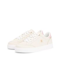 Plateausneaker Tommy Hilfiger "TH CHIC CUPSOLE", Damen, Gr. 39, creme, Nappaleder, Schuhe Plateausneaker, Freizeitschuh, Halbschuh, Schn&uuml;rschuh mit goldfarbenem TH-Logo