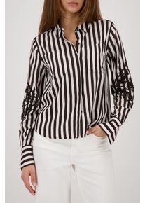 Klassische Bluse monari "Bluse Streifen + Stick", Damen, Gr. 36, dk chocol ger, Web, Obermaterial: 60% Modal, 40% Baumwolle, geringelt, regular fit taillenbedeckt, Rundhals, eingesetzt Manschette, Blusen Klassische Bluse, Regular fit mit Kordelstickerei