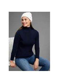 Rollkragenpullover Bruno Banani, Damen, Gr. 32/34, blau (marine), Feinstrick, Obermaterial: 70% Viskose, 30% Polyamid, clean, unifarben, Basic, figurbetont h&uuml;ftlang, hoch geschlossener Ausschnitt, Rippb&uuml;ndchen, Pullover Pullover Rollkragenpullover, mit Metalllogo, Topseller