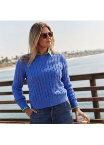 LANDS' END Zopfmuster-Pullover DRIFTER, Damen,  Blau, Baumwolle, by Lands' End