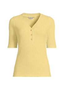 LANDS' END Rippstrick-Henleyshirt mit halblangen &Auml;rmeln, Damen,  Gelb, Elasthan/Baumwoll-Mischung/Polyester-Mischung, by Lands' End