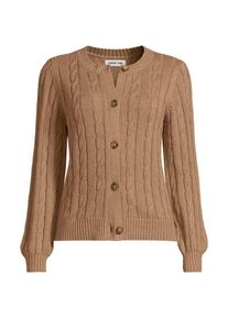 LANDS' END Zopfmuster-Cardigan DRIFTER mit Ballon&auml;rmeln, Damen,  Braun, Baumwolle, by Lands' End