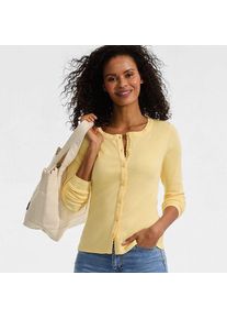 LANDS' END Rippshirt mit durchgehender Knopfreihe, Damen,  Gelb, Elasthan/Baumwoll-Mischung, by Lands' End