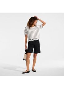 LANDS' END Flammgarn-Shirt mit Bord&uuml;ren, Damen,  Wei&szlig;, Baumwolle, by Lands' End