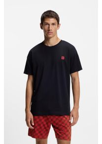 Shorty HUGO UNDERWEAR "Aaron", Herren, Gr. XXL (56), schwarz, rot, Jersey, Obermaterial: 95% Baumwolle, 5% Elasthan, regular fit, Rundhals, Homewear-Sets Shorty, aus Stretch-Baumwolle mit Stack-Logos, regular fit