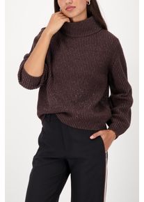 Rollkragenpullover monari "Pullover Lurex + Schmuck", Damen, Gr. 44, braunie, Strick, Obermaterial: 56% Baumwolle, 37% Polyacryl, 7% metallisierte Fasern, unifarben, regular fit h&uuml;ftlang, Rundhals, eingesetzt Rippstrickb&uuml;ndchen, Pullover Rollkragenpullover, Regular fit mit Rollkragen