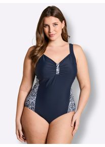 sheego Gro&szlig;e Gr&ouml;&szlig;en Badeanzug mit Eins&auml;tzen im Zebra-Dessin, marine-wei&szlig;-bedruckt, Gr&ouml;&szlig;e 54C - Damen