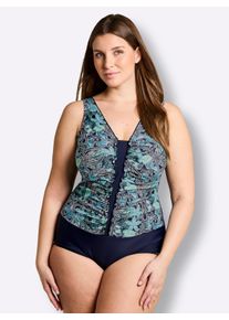 feel good sheego Gro&szlig;e Gr&ouml;&szlig;en Badeanzug mit Raffungen, marine-smaragd-bedruckt, Gr&ouml;&szlig;e 52B - Damen