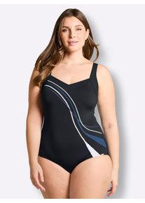 Sunflair sheego Gro&szlig;e Gr&ouml;&szlig;en Badeanzug in figurschmeichelnder Optik, schwarz-graphit, Gr&ouml;&szlig;e 48C - Damen