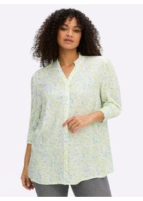 sheego Gro&szlig;e Gr&ouml;&szlig;en Bluse mit Stehkragen und Smokbund am &Auml;rmel, ecru-eisblau-gemustert, Gr&ouml;&szlig;e 44 - Damen