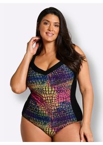 sheego Gro&szlig;e Gr&ouml;&szlig;en Badeanzug mit Raffung an den Softcups, schwarz-bedruckt, Gr&ouml;&szlig;e 50B - Damen