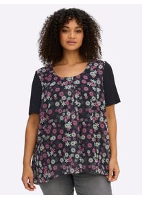 sheego Gro&szlig;e Gr&ouml;&szlig;en Tunika im Lagenlook, mit Chiffon-Body, schwarz-altrosa-bedruckt, Gr&ouml;&szlig;e 52 - Damen