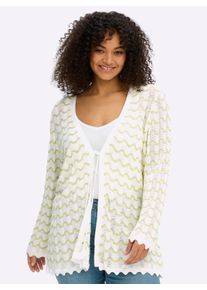 sheego Gro&szlig;e Gr&ouml;&szlig;en Ajourstrickjacke mit Wellenmuster, ecru-pistazie, Gr&ouml;&szlig;e 52/54 - Damen