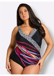 sheego Gro&szlig;e Gr&ouml;&szlig;en Badeanzug mit Unterbrustband, bedruckt, schwarz-wei&szlig;-bedruckt, Gr&ouml;&szlig;e 52D - Damen