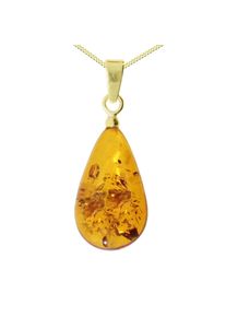 Kette mit Anh&auml;nger OSTSEE-SCHMUCK "- Tropfen flach, ca. 17 mm lang - Silber 925/000, vergoldet - Bernstein" Gr. 50, gold (goldfarben, gelb), Schmuck_Sets, Damen, 50, Silber 925 (Sterlingsilber), Kette mit Anh&auml;nger
