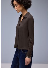 Langarmshirt Street One, Damen, Gr. 40, molten earth, Jersey, Obermaterial: 95% Viskose, 5% Elasthan, unifarben, normal h&uuml;ftbedeckend, V-Ausschnitt, B&uuml;ndchen, Shirts Langarmshirt, mit College-B&uuml;ndchen an den &Auml;rmeln