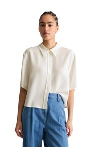 Marc O'Polo Kurzarmbluse MARC O'POLO DENIM, Damen, Gr. XL, silky wei&szlig;, Web, Obermaterial: 100% Lyocell, gerade kurz, Blusen Kurzarmbluse, Croped, relaxed fit