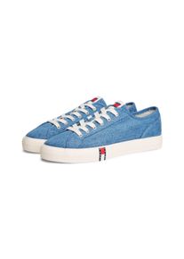 Plateausneaker Tommy Jeans "ARCHIVE Y2K DENIM", Damen, Gr. 35, denim, Baumwolle, unifarben, used, Schuhe Plateausneaker, Schn&uuml;rschuh, Halbschuh, Freizeitschuh mit Flagge im Plateau