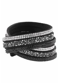 Armband Firetti "Wickelarmband", schwarz (schwarz, kristallwei&szlig;, grau, schwarz), Armb&auml;nder, Damen, 38,5cm, Metall Polyurethan, Metall, Polyurethan, Armband, mit Glasstein