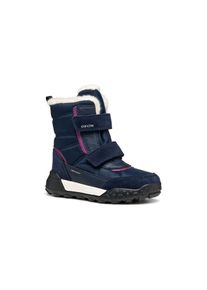 Winterboots Geox "J TREKKYUP GIRL B AB", M&auml;dchen, Gr. 38, blau (navy, lila), Leder, Textil, Schuhe Winterboots, Klettstiefel mit Warmfutter, Gr&ouml;&szlig;enschablone zum Download
