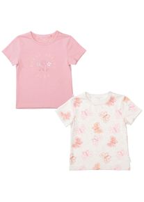 T-Shirt STACCATO, M&auml;dchen, Gr. 116/122, nature mel aop, deep rose, Single Jersey, Obermaterial: 95% Baumwolle, 5% Elasthan. Obermaterial 2: 50% Baumwolle, 45% Elasthan, 5% Polyester, bedruckt, normal h&uuml;ftbedeckend, Rundhals, Shirts T-Shirt, 2er Pack, bedruckt und mit Schmetterlings-Muster, f&uuml;r Girls