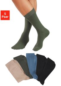 H.I.S. Businesssocken H.I.S, Damen, Gr. 39-42, 2x schwarz, 1x gr&uuml;n, 1x jeans, 1x beige, Baumwollmischung, unifarben, elastisch, Socken Businesssocken, mit dezent eingestrickten Designs