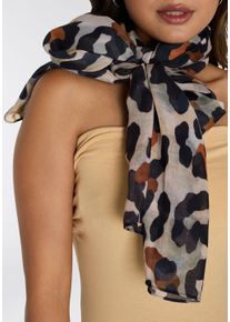 Modetuch Laura Scott, Damen, beige (beige, schwarz), Web, Polyester, bedruckt, Modet&uuml;cher Modetuch, in Schalform mit trendigem Leo-Allover-Druck
