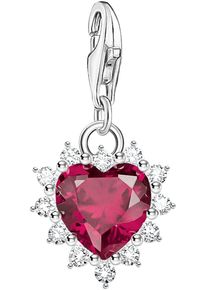 Charm Herz Thomas Sabo "Charm mit rotem Stein", silber (silberfarben, kristallwei&szlig;, rot, kristallwei&szlig;, rot), Charms, Damen, Silber 925 (recycelt), Charm Herz, mit Zirkonia (synth.), Rubin
