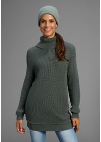 Longpullover Kangaroos, Damen, Gr. 52/54, gr&uuml;n (graugr&uuml;n), Strick, Obermaterial: 50% Baumwolle, 50% Polyacryl, meliert, figurumspielend h&uuml;ftbedeckend, Raglan&auml;rmel Rippb&uuml;ndchen, Pullover Longpullover, mit Schlitzen am Saum