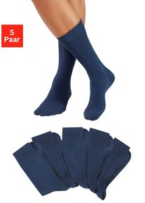H.I.S. Businesssocken H.I.S, Damen, Gr. 43-46, 5x jeans, Baumwollmischung, unifarben, elastisch, Socken Businesssocken, mit dezent eingestrickten Designs
