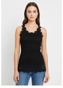 Spitzentop rosemunde "Benita Silk Top Camisole", Damen, Gr. M, schwarz, Rippstrick, Obermaterial: 70% Seide, 30% Baumwolle, unifarben, schmal lang, Rundhals, Tops Spitzentop, Vintage-Spitze am Ausschnitt, feminin, Rundhalsausschnitt, Seidenmix