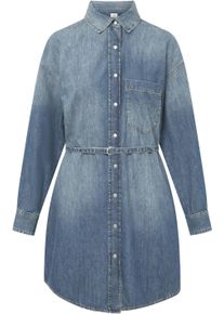 JOOP! Jeanskleid JOOP JEANS "Nele", Damen, Gr. M, N-Gr, blau (dunkelblau), Web, Obermaterial: 100% Baumwolle, clean, unifarben, klassisch kniefrei, Rundhals, eingesetzt,&Auml;rmel mit &Auml;rmelschlitz Manschette, Kleider Jeanskleid, mit G&uuml;rtel