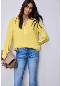 Langarmbluse Street One, Damen, Gr. 36, bloom gelb, Web, Obermaterial: 100% Viskose, unifarben, l&auml;ssig geschnitten h&uuml;ftbedeckend, Rundhals, Blusen Langarmbluse, Tunika mit Splitneck