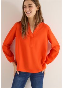 Langarmbluse Cecil, Damen, Gr. M (40), cherry tomato orange, Web, Obermaterial: 86% Viskose, 14% Nylon, unifarben, l&auml;ssig geschnitten h&uuml;ftbedeckend, V-Ausschnitt, elastischer Bund, Blusen Langarmbluse, Splitneck und aus Viskose
