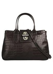 Henkeltasche CLUTY, Damen, Gr. B/H/T: 35cm x 23cm x 17cm onesize, braun (dunkelbraun), Leder, gl&auml;nzend, Taschen, echt Leder, Made in Italy