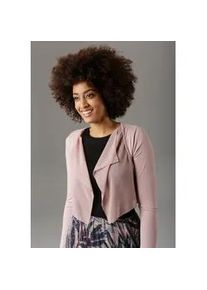 Bolero Aniston SELECTED, Damen, Gr. 42, rosa (altrosa), Feinstrick, Obermaterial: 95% Viskose, 5% Elasthan. Chiffon: 100% Polyester, transparent, unifarben, figurumspielend taillenlang, eingesetzt normaler Saum, Strickjacken Bolero, mit leicht transparentem Vorderteil