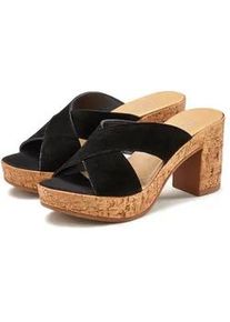 Pantolette Lascana, Damen, Gr. 36, schwarz, Obermaterial: 100% Ziegenleder. Decksohle: 100% Ziegenleder. Futter: 100% Synthetik. Laufsohle: 100% Synthetik, Veloursleder, unifarben, Schuhe Pantolette, Mule, Sandale, offener Schuh aus Leder mit Blockabsatz