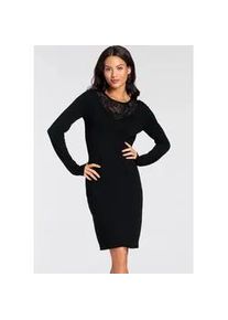 Strickkleid Laura Scott, Damen, Gr. 36, N-Gr, schwarz, Strick, Obermaterial: 70% Viskose, 30% Polyamid. Spitze: 90% Polyamid, 10% Elasthan, unifarben, figurbetont kurz, Rundhals, Kleider Strickkleid, figurbetonter Schnitt mit Spitzendetails, Topseller