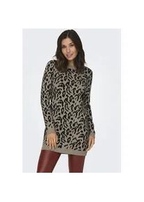 Strickkleid Only "ONLJENNI LS ANIMAL DRESS EX KNT", Damen, Gr. M, N-Gr, braun (fossil pattern:schwarz leo), Strick, Obermaterial: 50% Viskose, 27% Nylon, 23% Polyester, animal-print, gemustert, regular fit ca. Mitte Oberschenkel, Rundhals, Kleider Strickkleid