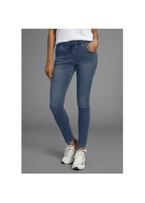 Stretch-Jeans Arizona, Damen, Gr. 44, N-Gr, blau (dar blau use), Jersey, Obermaterial: 59% Baumwolle, 40% Polyester, 1% Elasthan, Basic, bequem kn&ouml;chellang, Jeans, weites Bein, normale Leibh&ouml;he, kn&ouml;chellang, mit Used-Waschung