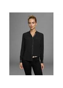 Hemdbluse AJC, Damen, Gr. 38, schwarz, Web, Obermaterial: 100% Viskose. Beschichtung: 100% Polyurethan. Einsatz: 100% Polyester, unifarben, figurumspielend h&uuml;ftbedeckend, V-Ausschnitt, 1-Knopf-Manschette, Blusen Hemdbluse, mit Details aus Lederimitat, Topseller