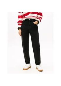 Tommy Hilfiger Mom-Jeans TOMMY JEANS "High waist - Mom-Jeans Tapered", Damen, Gr. 29, L&auml;nge 34, schwarz (denim schwarz), Denim/Jeans, Obermaterial: 99% Baumwolle, 1% Elasthan, unifarben, gerade, unten schmal, Jeans, mit Logo-Badge, Logostickerei