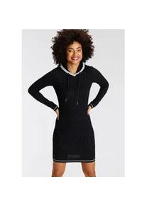 Strickkleid Kangaroos, Damen, Gr. 46, N-Gr, grau (schwarz, anthrazit), Feinstrick, Obermaterial: 50% Baumwolle, 50% Polyacryl, Zopfmuster, meliert, sehr figurbetont mini, Rippstrickb&uuml;ndchen, Kleider Strickkleid, mit Kapuze und Kordelzug, aus Feinstrick, Topseller